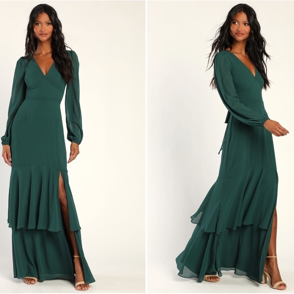 LULU's Elegant Sexy Sophisticated Long Sleeve Romantic Flowy Bridesmaid Maxi - Picture 4 of 5